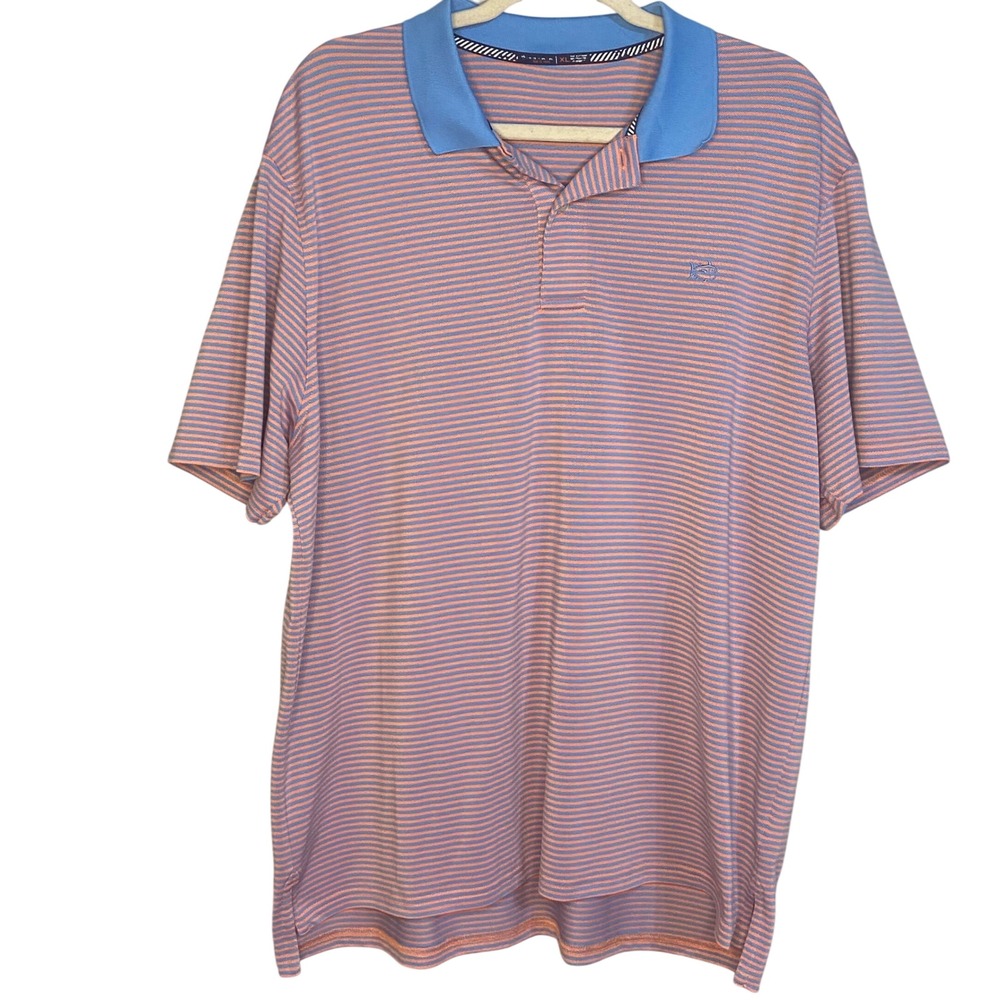 Southern Tide Polo Shirt Mens XL Blue Coral Stripe‎ Short Sleeve Golf Casual